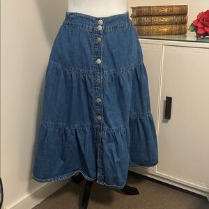 Denim Button-Front Full Skirt Size L